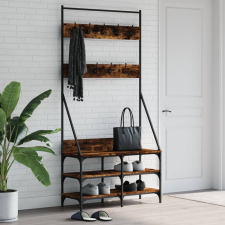 vidaXL Füstös tölgyszínű ruhafogas cipőpolccal 90x34x184 cm bútor