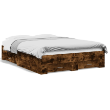 vidaXL füstös tölgyszínű szerelt fa ágykeret fiókokkal 140 x 190 cm ágy és ágykellék
