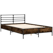 vidaXL füstös tölgyszínű szerelt fa és fém ágykeret 135 x 190 cm (3280074) ágy és ágykellék