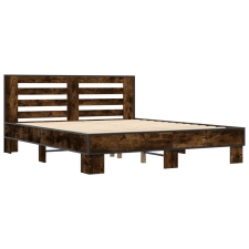 vidaXL füstös tölgyszínű szerelt fa és fém ágykeret 150 x 200 cm (3280099) ágy és ágykellék