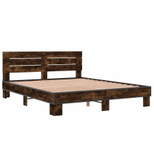 vidaXL füstös tölgyszínű szerelt fa és fém ágykeret 160 x 200 cm (3280139) ágy és ágykellék