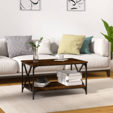 vidaXL füstös tölgyszínű szerelt fa és vas dohányzóasztal 80x50x45 cm bútor