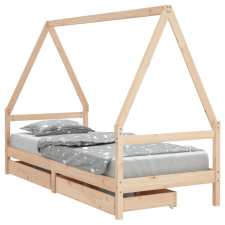 vidaXL gyerek tömör fenyőfa ágykeret fiókokkal 90 x 200 cm (834468) gyermekbútor