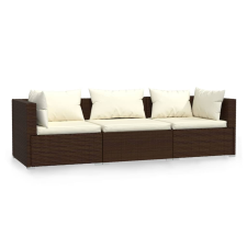 vidaXL háromszemélyes barna polyrattan kanapé párnákkal (317500) kerti bútor
