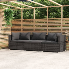 vidaXL Háromszemélyes szürke polyrattan kanapé párnákkal kerti bútor