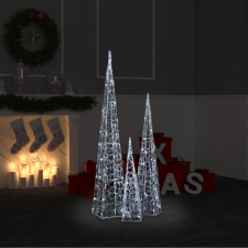 vidaXL hideg fehér fényű LED-es akril díszfénykúpszett 60/90/120 cm kültéri izzósor