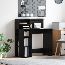 vidaXL Íróasztal tárolóval Fekete tölgy 90x48x101.5 cm Szerelt fa íróasztal