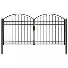 vidaXL Ívelt tetejű kétajtós fekete acél kerítéskapu 300 x 150 cm kerti dekoráció