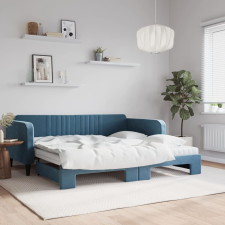 vidaXL kék bársony kihúzható heverő matraccal 100 x 200 cm ágy és ágykellék