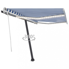 vidaXL kék és fehér kézzel kihúzható LED-es napellenző 350 x 250 cm kerti bútor