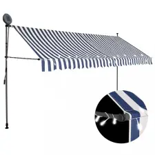 vidaXL Kék és fehér kézzel kihúzható LED-es napellenző 400 cm kerti bútor