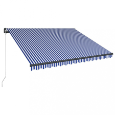 vidaXL Kék és fehér kézzel kihúzható LED-es napellenző 400 x 300 cm kerti bútor