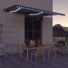 vidaXL kék és fehér kézzel kihúzható LED-es napellenző 600 x 300 cm kerti bútor