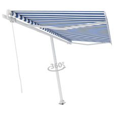 vidaXL kék és fehér kézzel kihúzható póznás napellenző 400 x 350 cm kerti bútor