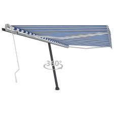 vidaXL kék és fehér kézzel kihúzható póznás napellenző 450 x 350 cm kerti bútor