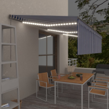 vidaXL kék és fehér kihúzható LED-es napellenző redőnnyel 6 x 3 m kerti bútor