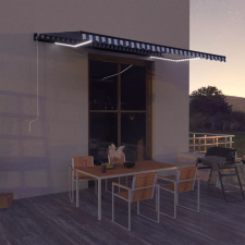 vidaXL kék és fehér szélérzékelős és LED-es napellenző 500 x 300 cm kerti bútor
