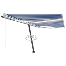 vidaXL kék-fehér automata szélérzékelős és LED-es napellenző 450x300cm kerti bútor