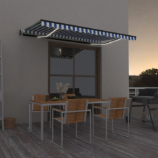 vidaXL Kék-fehér automata szélérzékelős és LED-es napellenző 450x300cm (3069131) kerti bútor
