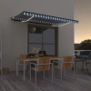 vidaXL Kék-fehér automata szélérzékelős és LED-es napellenző 450x300cm (3069131)