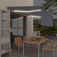 vidaXL kék-fehér kézzel kihúzható LED-es napellenző redőnnyel 4x3 m kerti bútor
