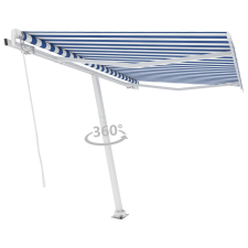 vidaXL kék-fehér kézzel kihúzható póznás napellenző 300 x 250 cm kerti bútor