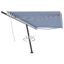 vidaXL kék-fehér kézzel kihúzható póznás napellenző 500 x 300 cm kerti bútor