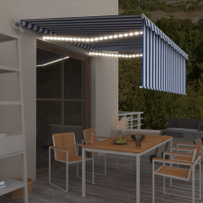 vidaXL kék-fehér redőnyös, LED-es, szélérzékelős napellenző 4,5 x 3 m kerti bútor