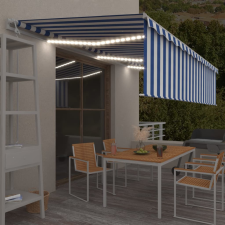 vidaXL kék-fehér redőnyös, szélérzékelős, LED-es napellenző 6x3 m kerti bútor