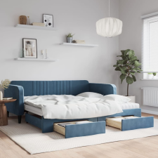 vidaXL kék kihúzható bársony heverő fiókkal 100 x 200 cm ágy és ágykellék