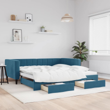 vidaXL kék kihúzható bársony heverő fiókkal 100 x 200 cm ágy és ágykellék