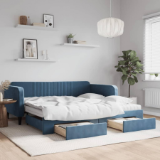 vidaXL kék kihúzható bársony heverő fiókkal 100 x 200 cm ágy és ágykellék