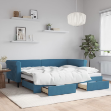 vidaXL kék kihúzható bársony heverő fiókkal 90 x 200 cm ágy és ágykellék