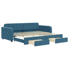 vidaXL kék kihúzható bársony heverő fiókkal 90 x 200 cm (3196976) ágy és ágykellék