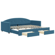 vidaXL kék kihúzható bársony heverő fiókkal 90 x 200 cm (3197348) ágy és ágykellék
