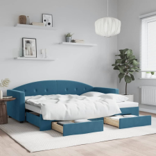 vidaXL kék kihúzható bársony heverő fiókokkal 80 x 200 cm ágy és ágykellék