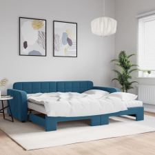 vidaXL kék kihúzható bársony heverő matraccal 90 x 200 cm ágy és ágykellék