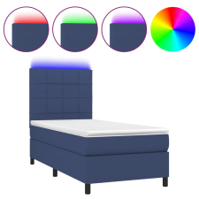 vidaXL kék szövet rugós és LED-es ágy matraccal 90x200 cm (3134851) ágy és ágykellék