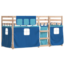 vidaXL kék tömör fenyőfa emeletes ágy függönyökkel 80 x 200 cm (3283899) ágy és ágykellék
