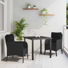vidaXL Kert étkező szett párnával 3 pcs Fekete Poli rattan kerti bútor