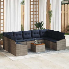 vidaXL Kerti Kanapé Szett 10 pcs Szürke és sötétkék polirattan kerti bútor