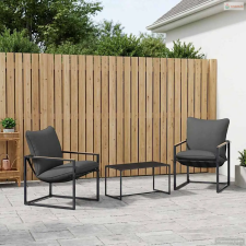 vidaXL Kerti Kanapé Szett 3 pcs Fekete és Antracit Acél kerti bútor