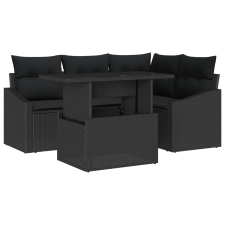 vidaXL Kerti Kanapé Szett 5 darabos Fekete Rattan Kerti sarkos kanapé (3357736) kerti bútor