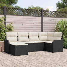 vidaXL Kerti Kanapé Szett párnával 6 pcs Fekete és fehér Poli rattan kerti bútor