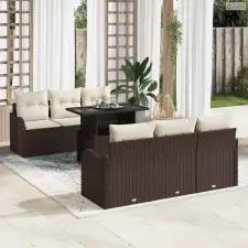 vidaXL Kerti Kanapé Szett párnával 7 pcs Barna Poli rattan kerti bútor