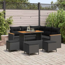 vidaXL Kerti Kanapé Szett párnával 9 pcs Fekete Poli rattan kerti bútor