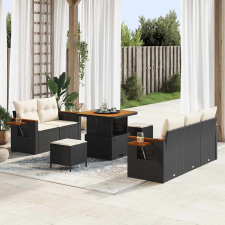 vidaXL Kerti Kanapé Szett párnával tárolóval 8 pcs Fekete Poli rattan kerti bútor