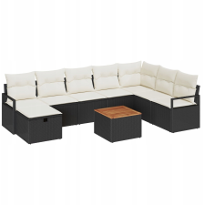 vidaXL Kerti Kanapé Szett párnával tárolóval 9 pcs Fekete Poli rattan (3359551) kerti bútor