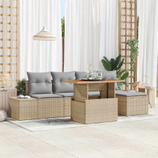 vidaXL Kerti Kanapé Szett tárolóval 6 pcs Bézs Poli rattan kerti bútor