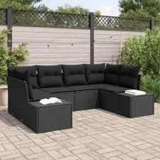 vidaXL Kerti Kanapé Szett tárolóval 6 pcs Fekete Poli rattan kerti bútor
